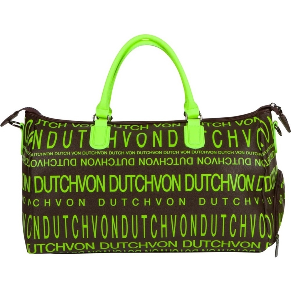 Von Dutch Monogram Brown and‎ Lime Overnight Duffle Bag | NEW/NWT!! 🤎💚🤎💚